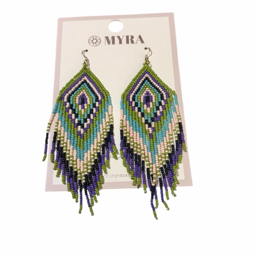 Myra‎ Bag Green and Purple Beaded Earrings